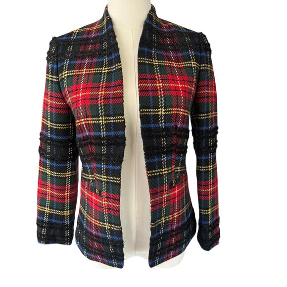 J. Crew Going-Out Lurex Metallic Steward Tartan Blazer Plaid Red Size 00 XS NWT‎ - Picture 1 of 11